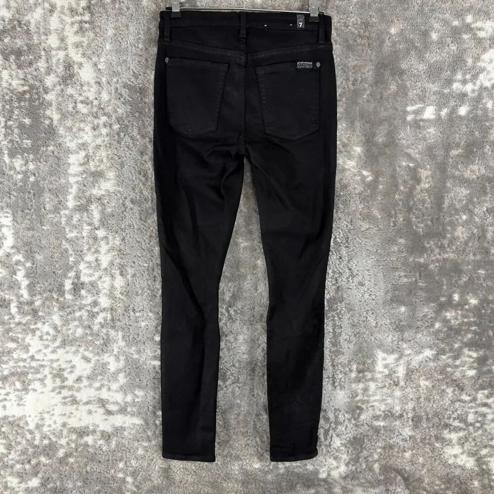 7 For All Mankind Size 27 Distressed Stretch Jeans Black Pants Button Zip Cotton